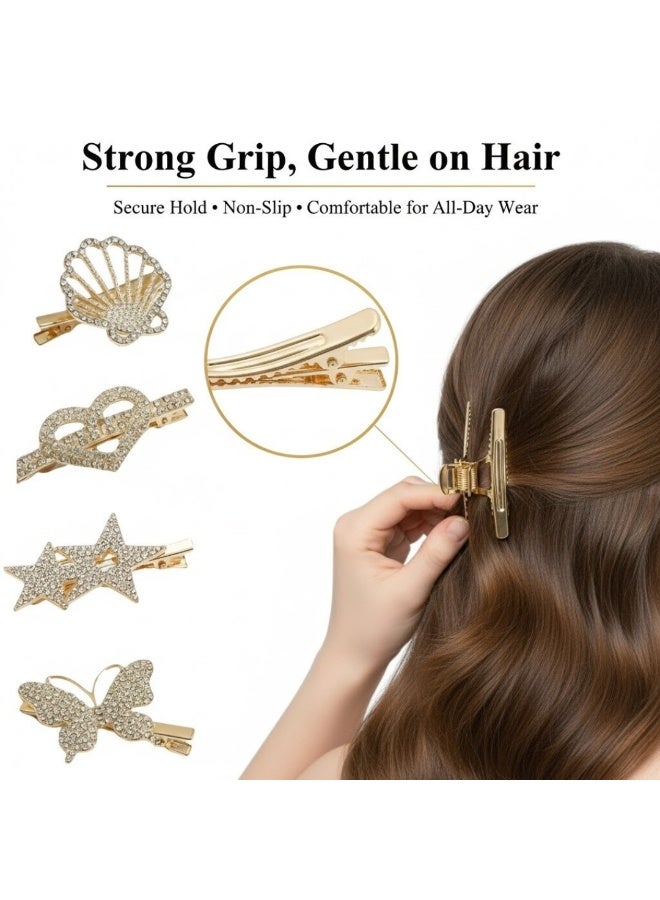 ألم الأسنان 6 قطع من مشابك الشعر اللامعة المرصعة بأحجار الراين للنساء والفتيات - مشابك شعر معدنية بأحجار كريستالية، مجموعة إكسسوارات شعر العرائس ذات قبضة قوية ومضادة للانزلاق للحفلات وحفلات الزفاف وتسريحات الشعر اليومية - Image 4