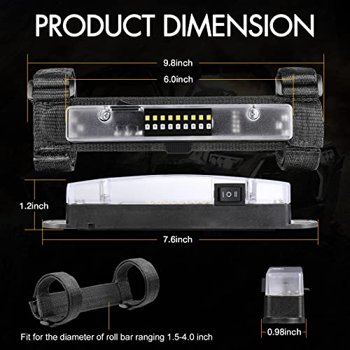 Rfroad Lighting UTV Interior Light, RFROAD LIGHTING Universal Roll Bar Mount LED Light UTV Dome Light Utility Roll Cage Light for UTV Polaris RZR ATV Can-Am Kawasaki Truck Car Off Road Cab - White/Red - Image 5