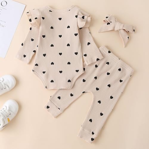 Fullfamous Infant Baby Girl Clothes Outfits,Fall Winter Romper Christmas Clothing Set 6-9 months Ecru Heart - Image 4