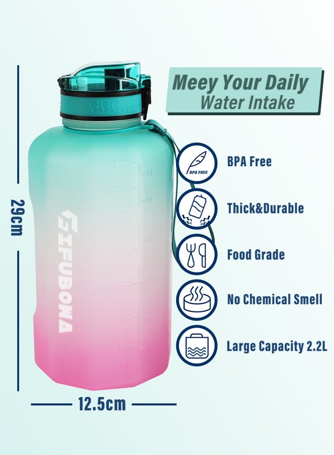 GIFUBOWA Half Gallon Water Bottle with Handle and Straw 74oz Big Sport Water Jug Large Motivational 2.2l Bpa Free Leakproof Bottles for Gym Yoga Camping Outdoor Travel  - Image 2