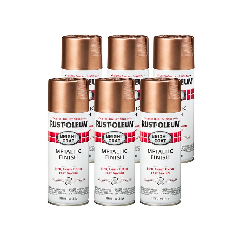 Rust-Oleum 344733-6PK Stops Rust Bright Coat Metallic Spray Paint, 11 Oz, Rose Gold, 6 Pack - Image 1