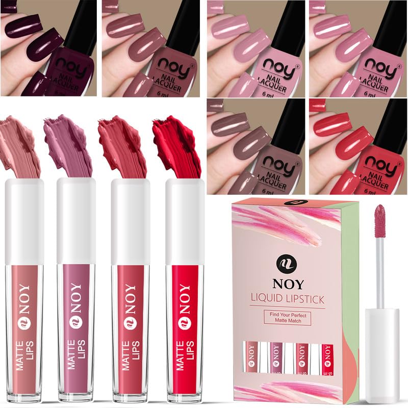 Noy Nail Paint Combo For Party Nails Sleek Chic Liquid Lipstick Nail Paint For A Complete Glam Look Love Potion Gift Set Liquid Matte Lipstick Nail Polish - Image 1