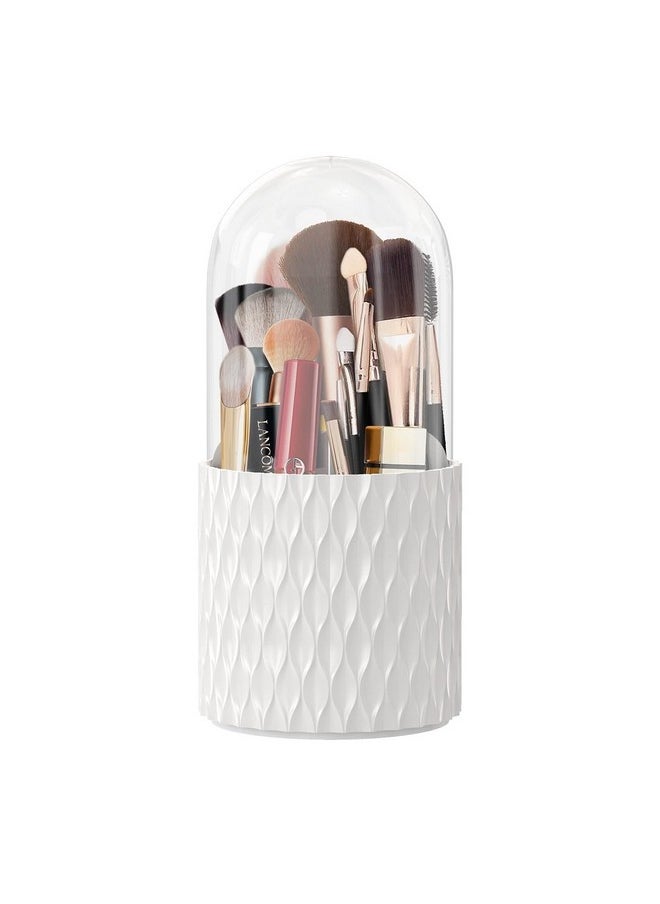 INOVERA (LABEL) INOVERA (LABEL) 5 Slot Makeup Brush Holder | 360° Rotating Cosmetic Display Case Organizer Dustproof Brushes Storage Cases With Lid For Women Girls (White cosmetics)  - Image 1
