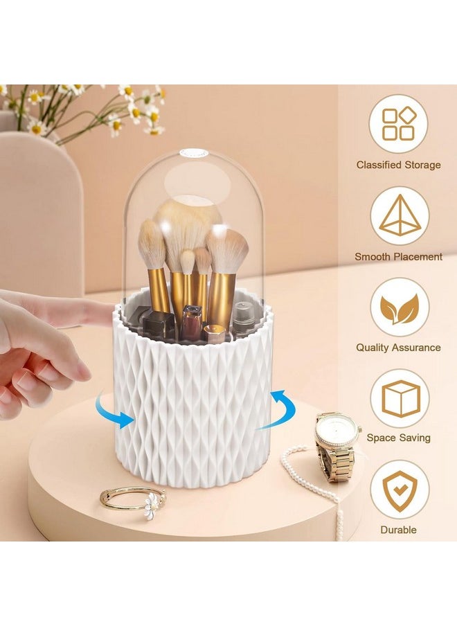 INOVERA (LABEL) INOVERA (LABEL) 5 Slot Makeup Brush Holder | 360° Rotating Cosmetic Display Case Organizer Dustproof Brushes Storage Cases With Lid For Women Girls (White cosmetics)  - Image 3
