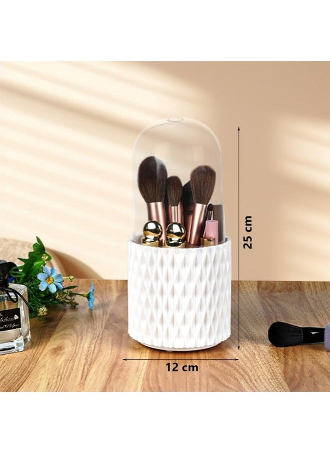 INOVERA (LABEL) INOVERA (LABEL) 5 Slot Makeup Brush Holder | 360° Rotating Cosmetic Display Case Organizer Dustproof Brushes Storage Cases With Lid For Women Girls (White cosmetics)  - Image 2