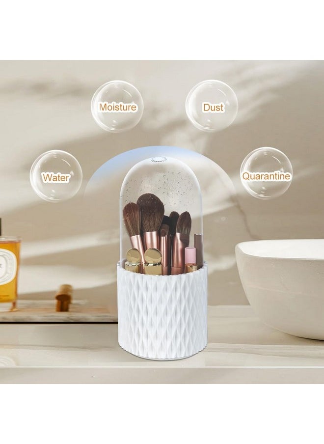 INOVERA (LABEL) INOVERA (LABEL) 5 Slot Makeup Brush Holder | 360° Rotating Cosmetic Display Case Organizer Dustproof Brushes Storage Cases With Lid For Women Girls (White cosmetics)  - Image 5