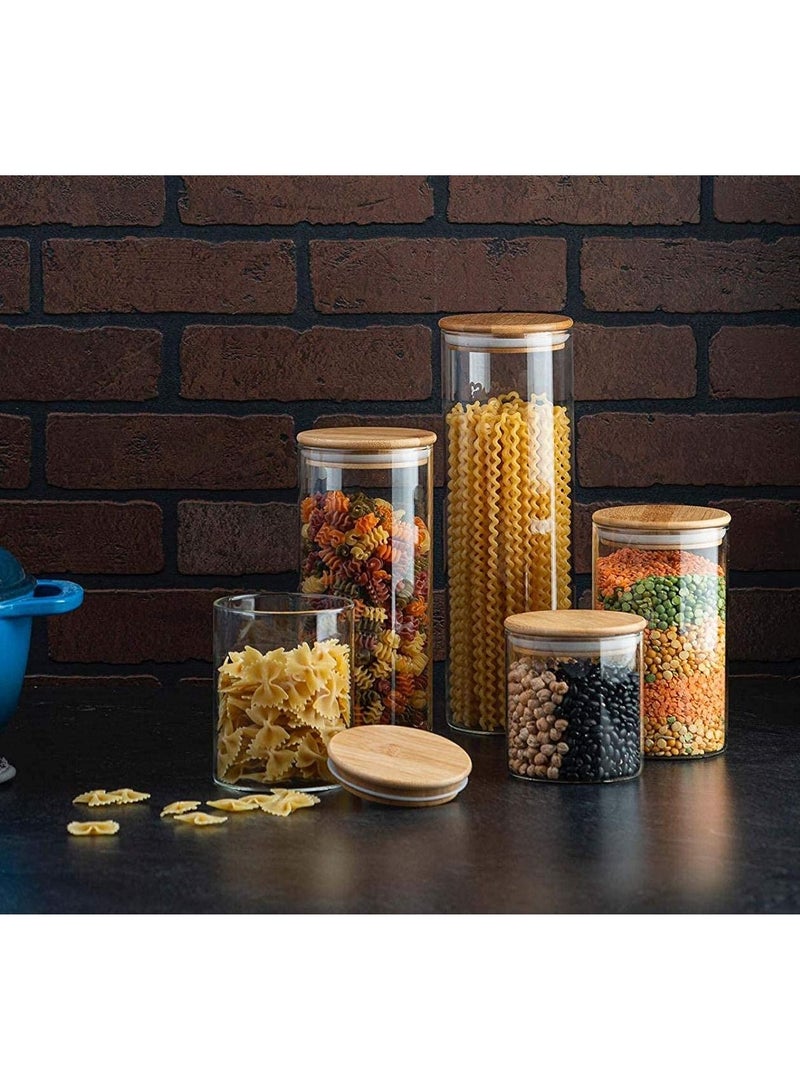 Arabest Glass Food Storage Jar Set, 5 Pieces Airtight Kitchen Canister with Bamboo Lids, Labels and Sealing Ring, Food Cereal Storage Containers for Candy, Cookie, Flour, Pasta, Coffee Beans, Spice  - Image 2