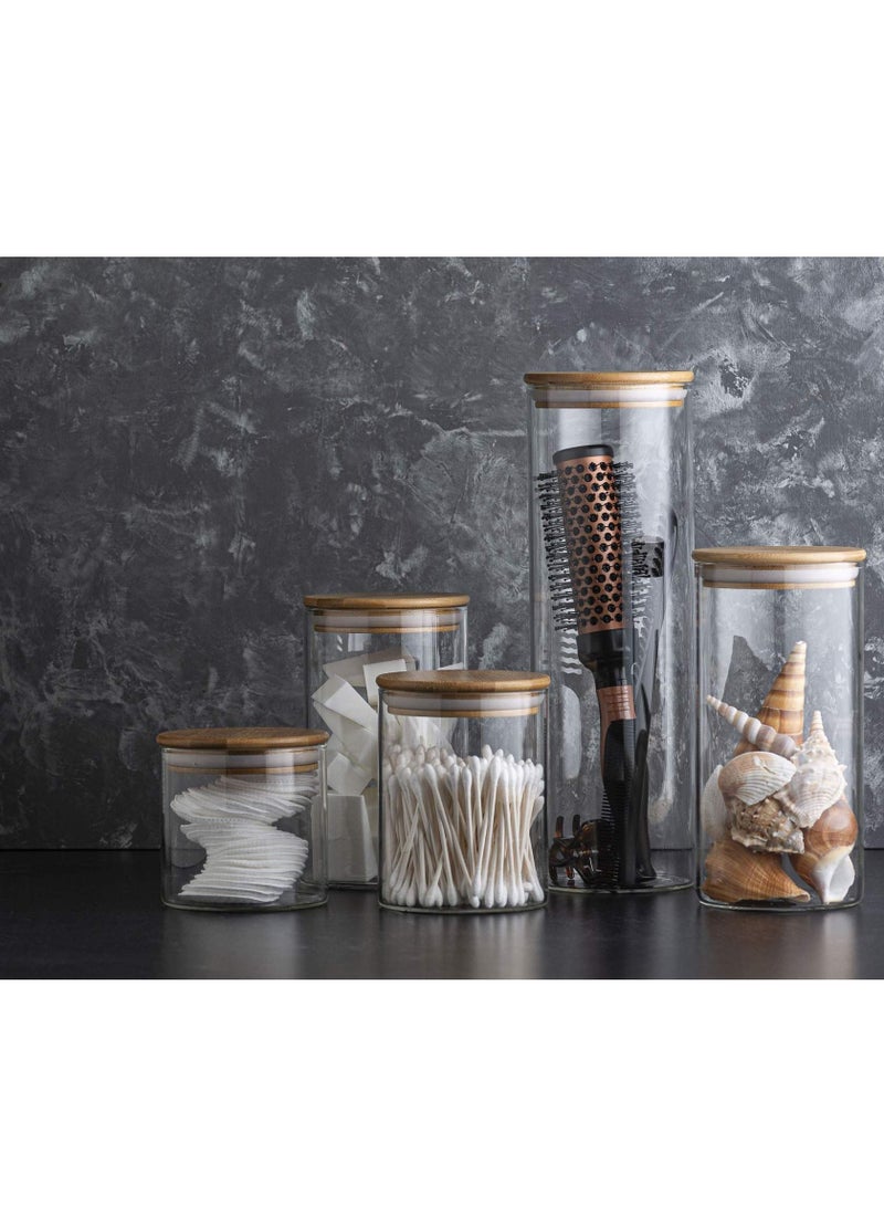 Arabest Glass Food Storage Jar Set, 5 Pieces Airtight Kitchen Canister with Bamboo Lids, Labels and Sealing Ring, Food Cereal Storage Containers for Candy, Cookie, Flour, Pasta, Coffee Beans, Spice  - Image 3