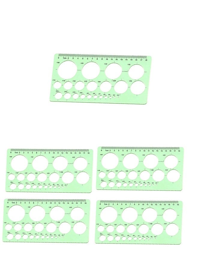 5 قطع معبأة بشكل فردي، أدوات رسم قوالب دائرية، مسطرة قياس هندسية، قالب رسم هندسي بلاستيكي، قالب شكل متناسب، مجموعة رسم قوالب للمباني المدرسية والمكتبية (5 قطع) - Image 1