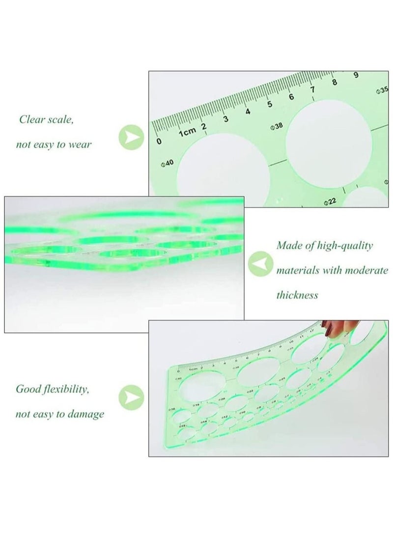 5 قطع معبأة بشكل فردي، أدوات رسم قوالب دائرية، مسطرة قياس هندسية، قالب رسم هندسي بلاستيكي، قالب شكل متناسب، مجموعة رسم قوالب للمباني المدرسية والمكتبية (5 قطع) - Image 4