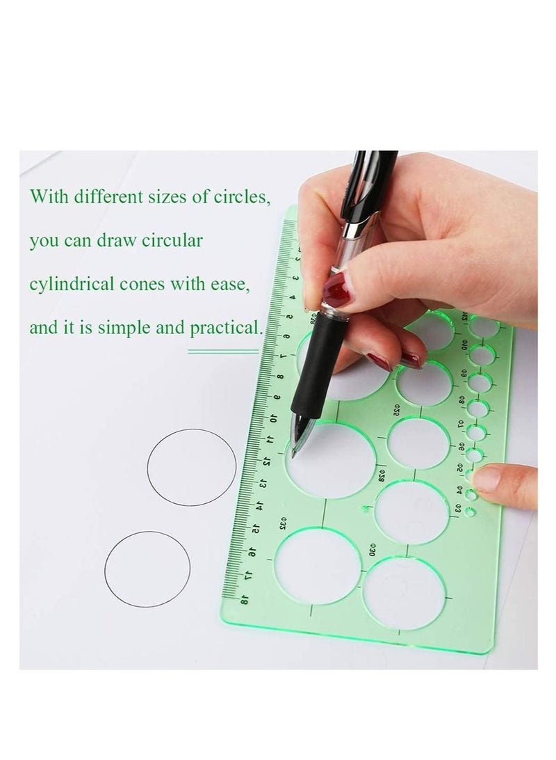 5 قطع معبأة بشكل فردي، أدوات رسم قوالب دائرية، مسطرة قياس هندسية، قالب رسم هندسي بلاستيكي، قالب شكل متناسب، مجموعة رسم قوالب للمباني المدرسية والمكتبية (5 قطع) - Image 2