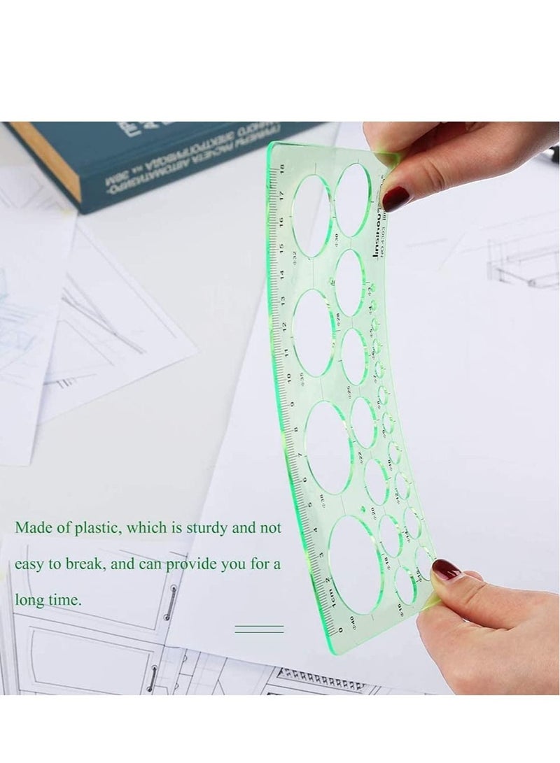 5 قطع معبأة بشكل فردي، أدوات رسم قوالب دائرية، مسطرة قياس هندسية، قالب رسم هندسي بلاستيكي، قالب شكل متناسب، مجموعة رسم قوالب للمباني المدرسية والمكتبية (5 قطع) - Image 5