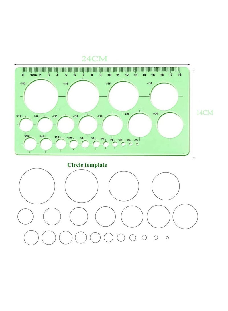 5 قطع معبأة بشكل فردي، أدوات رسم قوالب دائرية، مسطرة قياس هندسية، قالب رسم هندسي بلاستيكي، قالب شكل متناسب، مجموعة رسم قوالب للمباني المدرسية والمكتبية (5 قطع) - Image 3