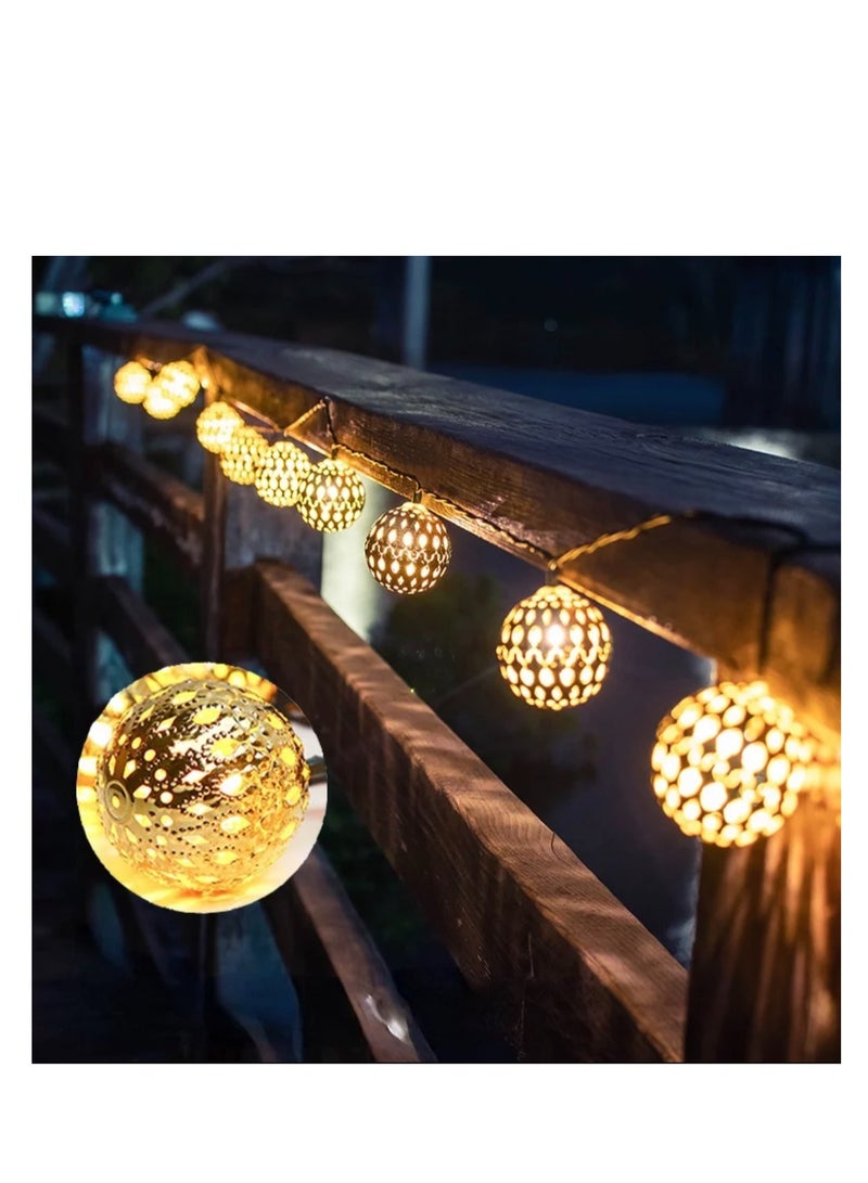 BLUE CORAL 30 LED Moroccan Hollow Metal Ball String Solar Light Operated for Wall Home Hanging Bedroom Tree Birthday Party Decoration Items, Warm Light  - Image 3