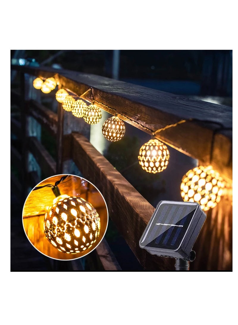BLUE CORAL 30 LED Moroccan Hollow Metal Ball String Solar Light Operated for Wall Home Hanging Bedroom Tree Birthday Party Decoration Items, Warm Light  - Image 4