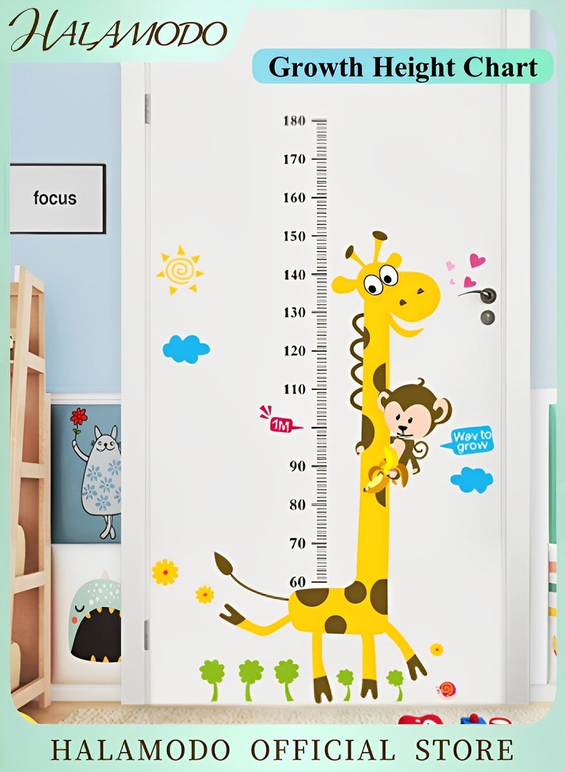 HALAMODO Kids Growth Height Chart with Giraffe & Monkeys Deraction Removable Nursery Wall Decals for Baby Bedroom Toddler Playroom,31.5×51inch - Image 1