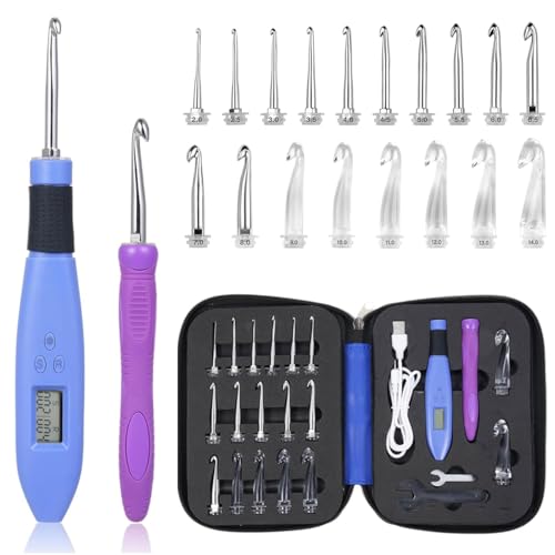 Foxyoo Ergonomic Crochet Hooks Set with LED Light Stitch Counter 18 Piece Interchangeable Kit 20140mm for Arthritis Relief Beginners Advanced Crocheters Portable Travel Case Included - Image 1