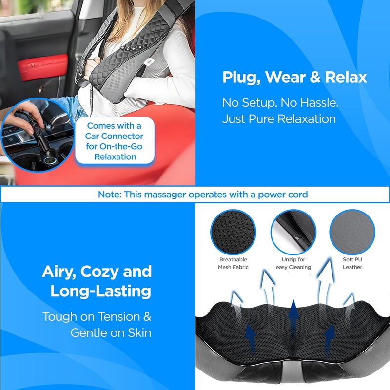 Dr Physio USA 1047 Shiatsu Electric Neck and Back Massager Machine with Infrared Kneading Nodes for Cervical Neck, Shoulder, Back & Body Muscle Pain Relief - Image 5