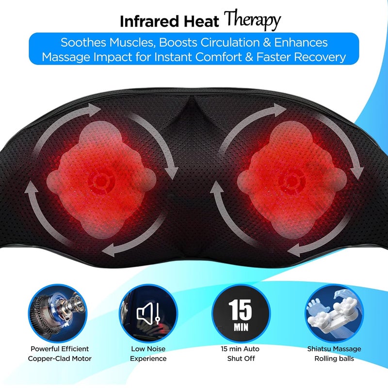 Dr Physio USA 1047 Shiatsu Electric Neck and Back Massager Machine with Infrared Kneading Nodes for Cervical Neck, Shoulder, Back & Body Muscle Pain Relief - Image 3