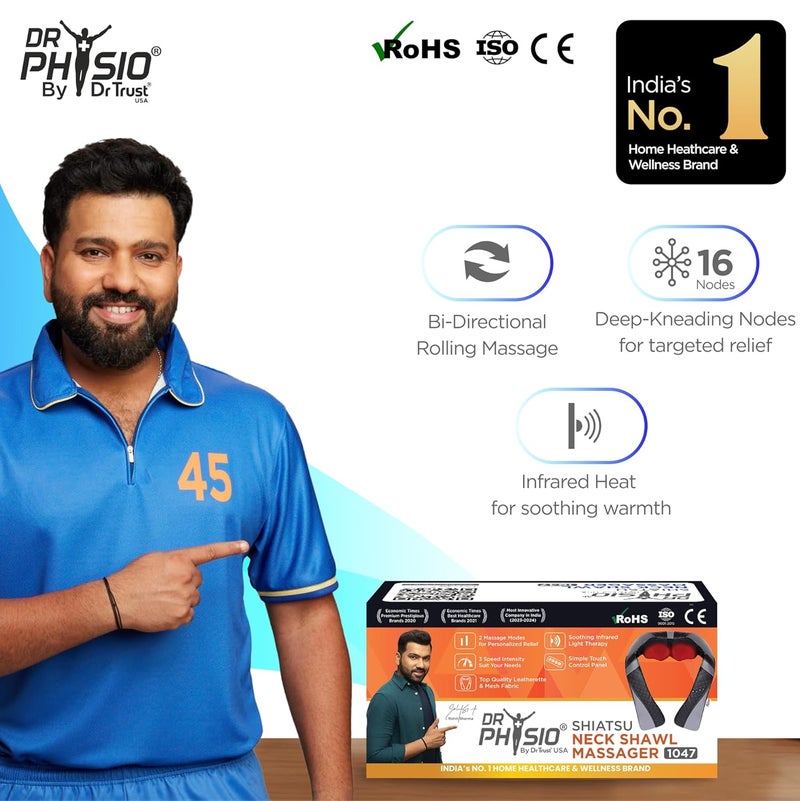 Dr Physio USA 1047 Shiatsu Electric Neck and Back Massager Machine with Infrared Kneading Nodes for Cervical Neck, Shoulder, Back & Body Muscle Pain Relief - Image 2