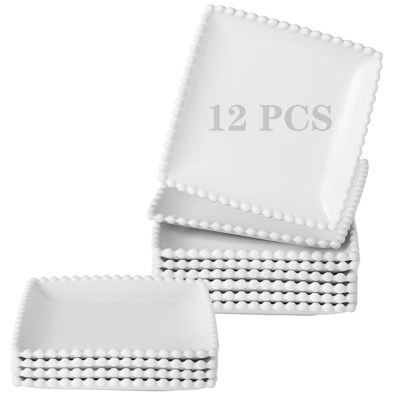 OMAYKEY 6 Inch Square Appetizer Plates, Salad Plates Set, Ceramic Dessert Plates, Porcelain Small Serving Plates for Cake, Snacks, Side Dish, Sushi - Microwave, Oven, Dishwasher Safe, Set of 12, White - Image 1