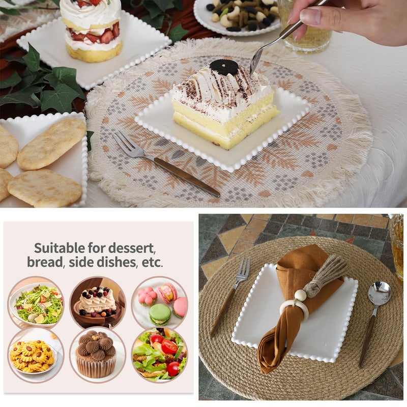 OMAYKEY 6 Inch Square Appetizer Plates, Salad Plates Set, Ceramic Dessert Plates, Porcelain Small Serving Plates for Cake, Snacks, Side Dish, Sushi - Microwave, Oven, Dishwasher Safe, Set of 12, White - Image 5