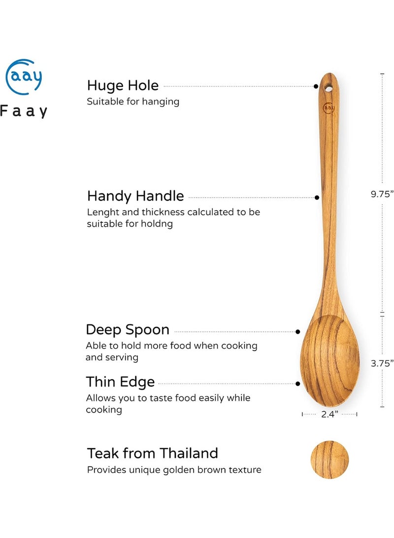 FAAY 13.5" Teak Cooking Spoon, Wooden Spoon, Mixing Spoon Handcraft from Teak | Healthy and High Moist Resistance for Non Stick Cookware - Image 4
