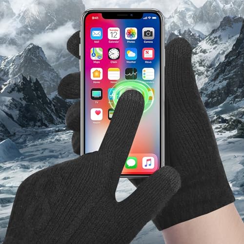 FENELY Womens Winter Beanie Hat Scarf and Gloves Set Girls Cable Beanies with Pompom Knitted Scarf Touch Screen Gloves Sets Ladies Black Knit Thick Warm Soft Fleece Lined Thermal Cap - Image 3