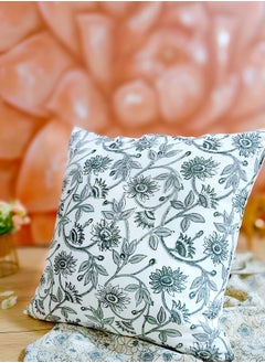 OJARIYA Non-Allergenic Hand Block Printed Quilted Organic Cotton Cushion Cover Black/White 40x40 cm  - Image 3