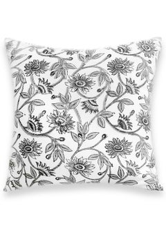 OJARIYA Non-Allergenic Hand Block Printed Quilted Organic Cotton Cushion Cover Black/White 40x40 cm  - Image 4