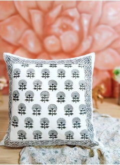 OJARIYA Non-Allergenic Hand Block Printed Quilted Organic Cotton Cushion Cover Black/White 40x40 cm  - Image 2