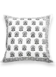 OJARIYA Non-Allergenic Hand Block Printed Quilted Organic Cotton Cushion Cover Black/White 40x40 cm  - Image 1