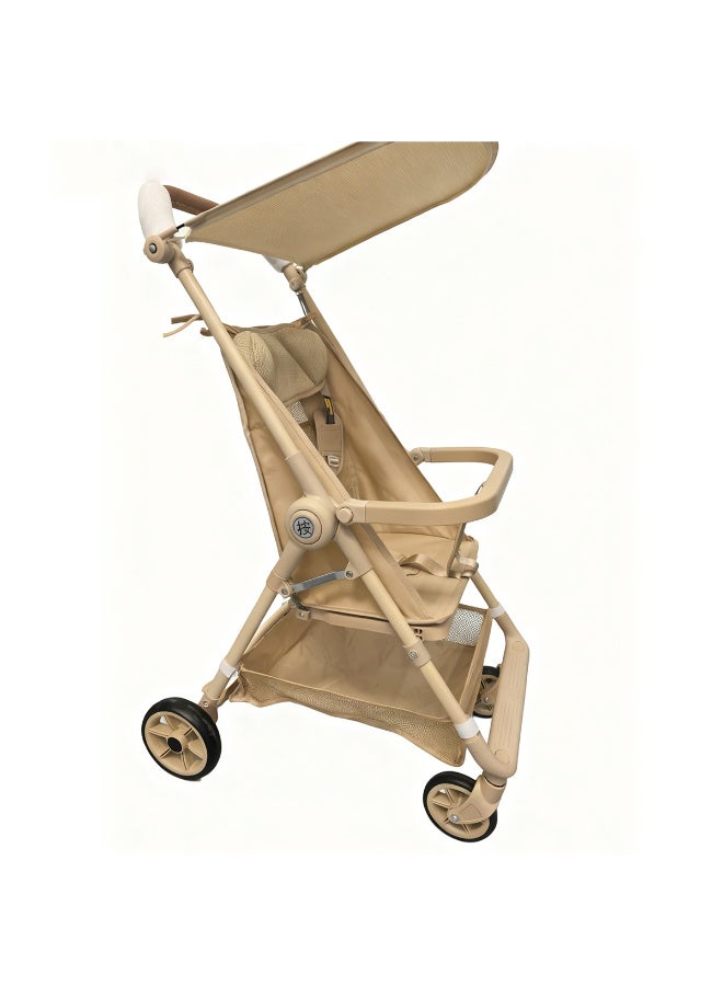 عربة أطفال قابلة للطي مع مقعد مسطح، ومسند ظهر كبير، وقاعدة عجلات عريضة - عربة سفر خفيفة الوزن وصغيرة الحجم - Image 2