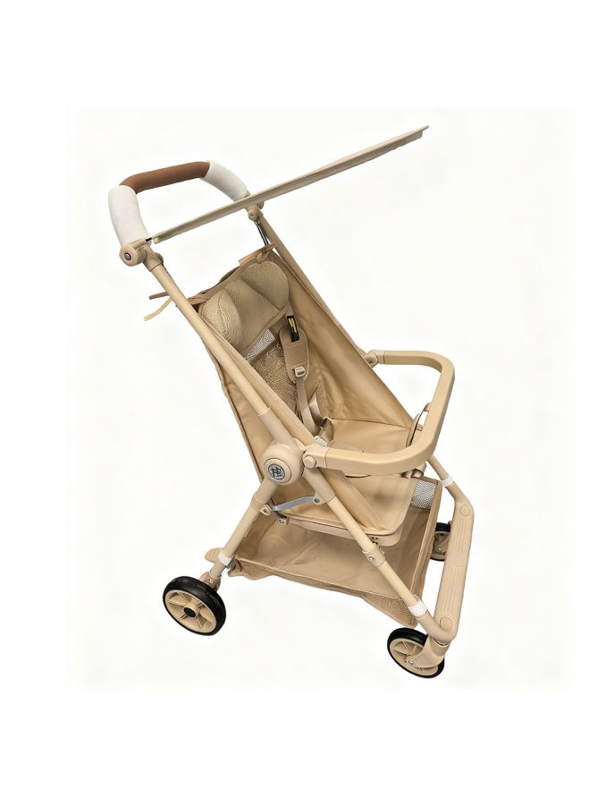 عربة أطفال قابلة للطي مع مقعد مسطح، ومسند ظهر كبير، وقاعدة عجلات عريضة - عربة سفر خفيفة الوزن وصغيرة الحجم - Image 4