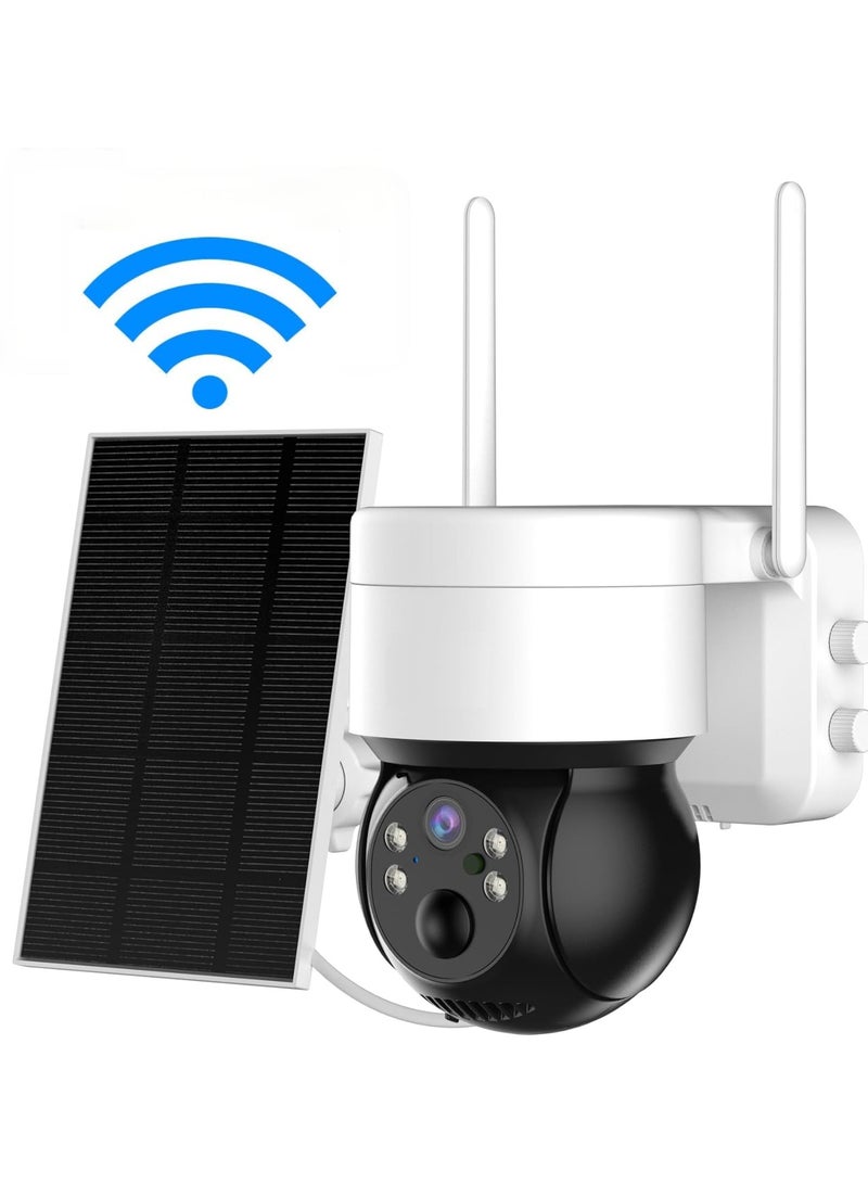 كاميرات أمنية لاسلكية تعمل بالطاقة الشمسية 4MP، كاميرات WiFi خارجية لأمن المنزل، كاميرا مراقبة 360 درجة مع عدسة مزدوجة، رؤية ليلية، صوت ثنائي الاتجاه، كشف حركة PIR، تتبع آلي للبشر. - Image 1