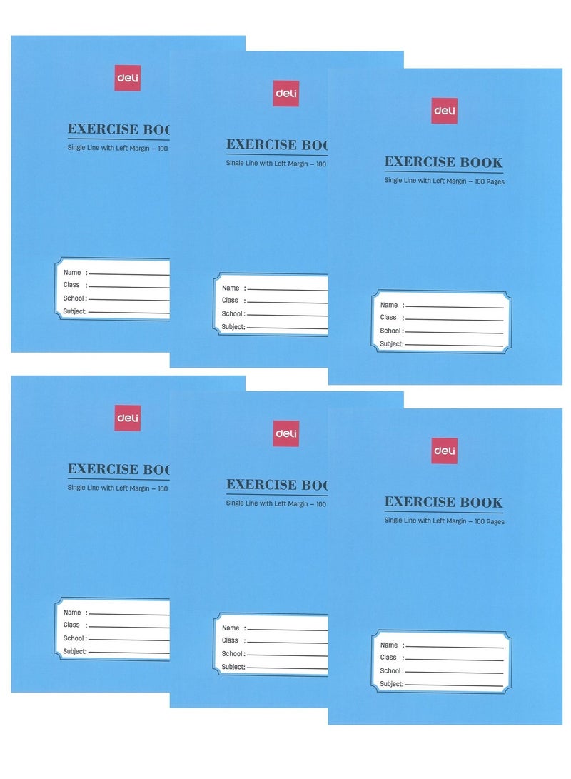 Deli دفتر ملاحظات مكون من 6 قطع بسطر واحد مع هامش أيسر، 100 صفحة - Image 1