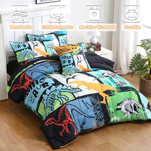 Tasselily 6 Pcs Bed in A Bag Full Comforter Set for Boys Girls, Dinosaur Comforter, Dinosaur Bedding Sets with Sheets for Kids - Image 2