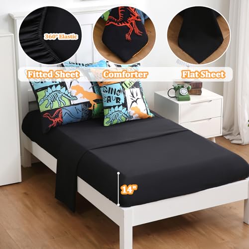 Tasselily 6 Pcs Bed in A Bag Full Comforter Set for Boys Girls, Dinosaur Comforter, Dinosaur Bedding Sets with Sheets for Kids - Image 4
