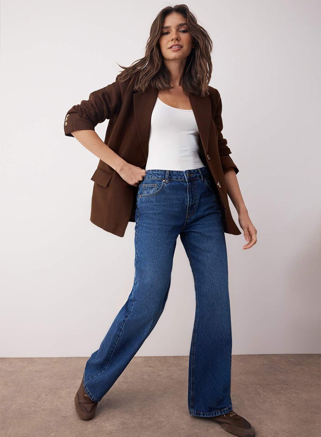 trendyol Dark Blue High Waist Wide Leg Jeans - Image 1