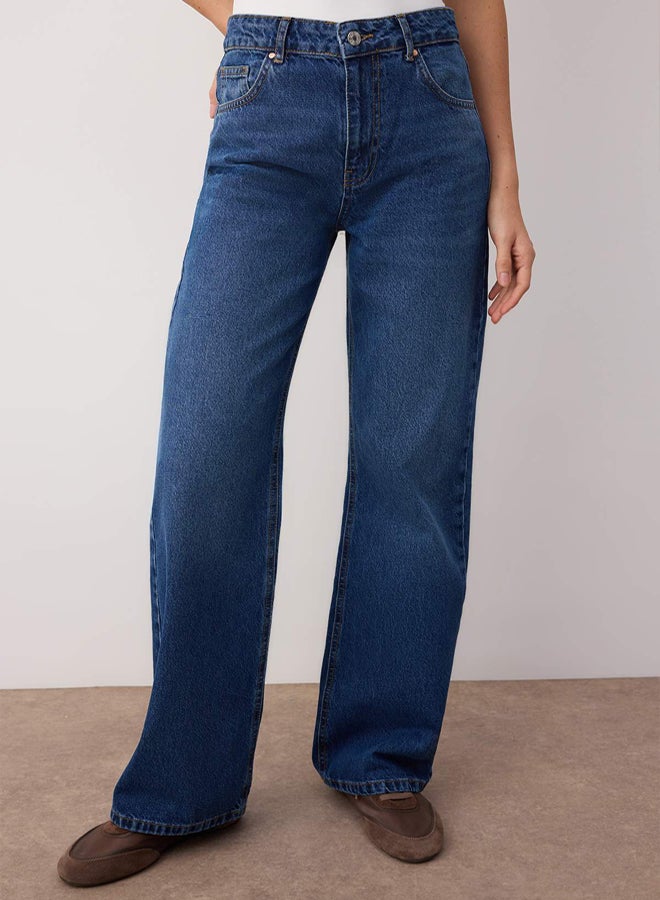trendyol Dark Blue High Waist Wide Leg Jeans - Image 3