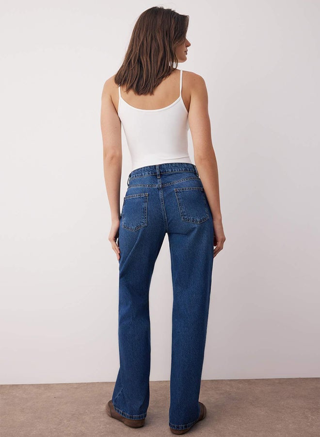 trendyol Dark Blue High Waist Wide Leg Jeans - Image 4