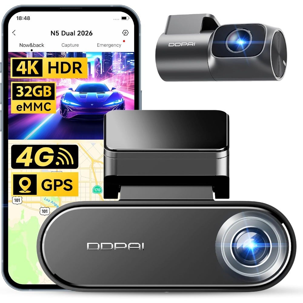 4K Dash Cam for Cars, Front and Rear 2160P+1080P Dashcam Built-in 32G eMMC HDR ADAS 5G WiFi6 GPS Al ISP Night Vision 24 Hours Parking Monitor, N5 Dual 2026AA