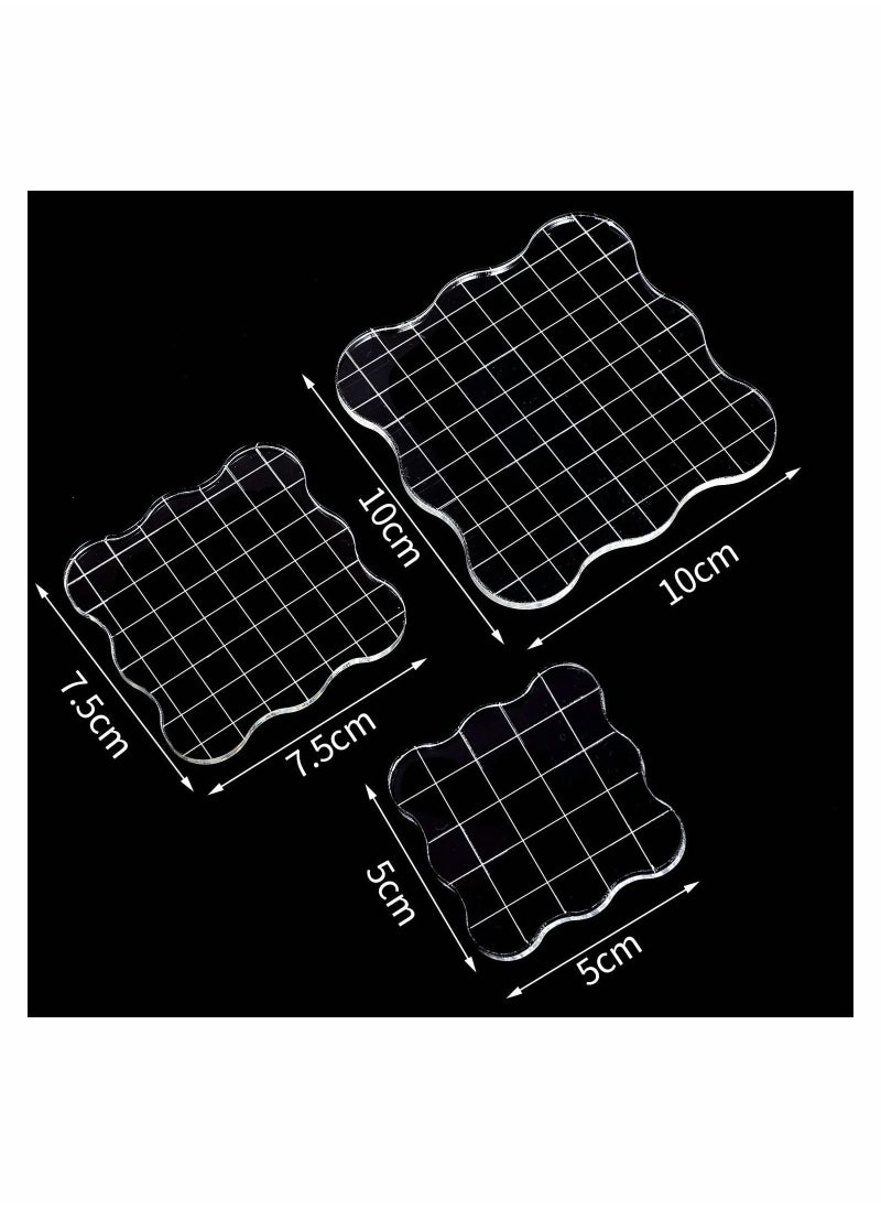 SYOSI - 3 Piece Stamp Block Set, SYOSI Transparent Seal, Clear Stamp Block with Grid Acrylic Block for Silicone Stamp Scrapbooking Photo Album, DIY Crafts Ornaments - Image 1
