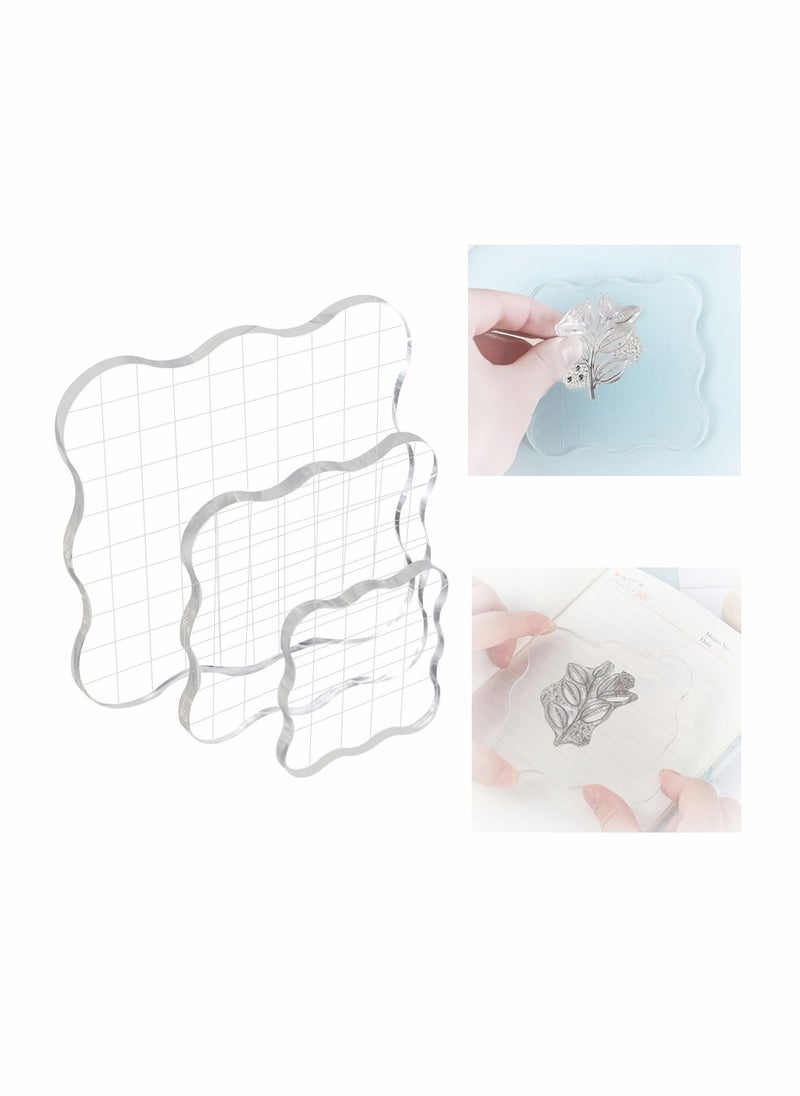 SYOSI - 3 Piece Stamp Block Set, SYOSI Transparent Seal, Clear Stamp Block with Grid Acrylic Block for Silicone Stamp Scrapbooking Photo Album, DIY Crafts Ornaments - Image 1