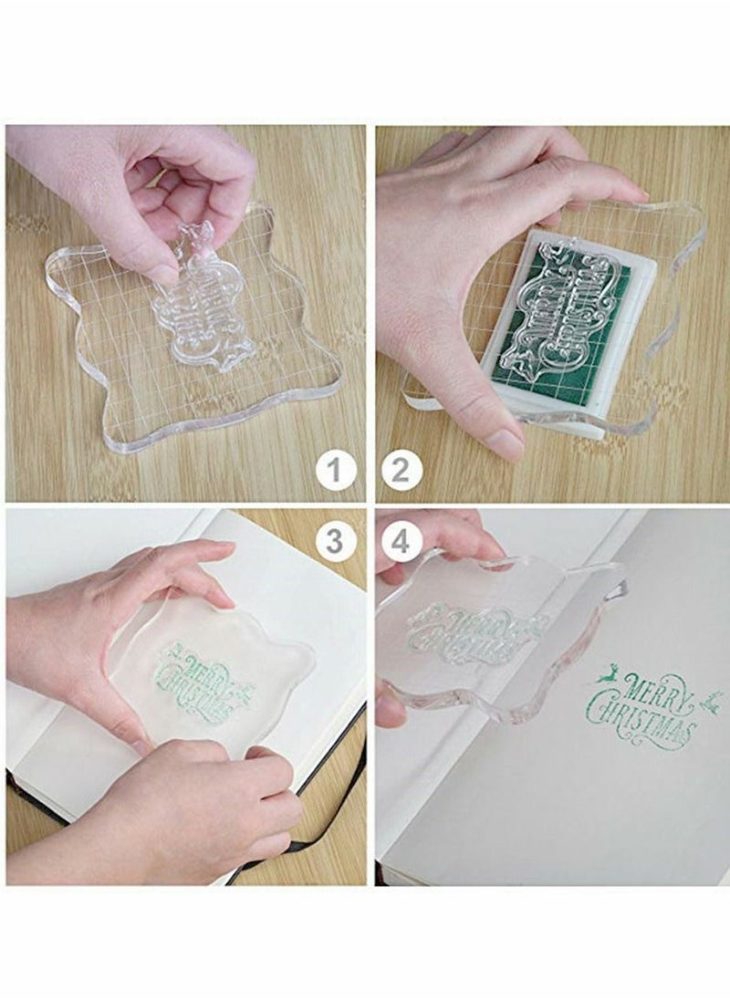 SYOSI - 3 Piece Stamp Block Set, SYOSI Transparent Seal, Clear Stamp Block with Grid Acrylic Block for Silicone Stamp Scrapbooking Photo Album, DIY Crafts Ornaments - Image 1