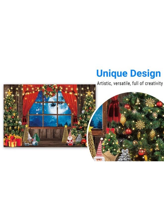 Funnytree Winter Christmas Photography Backdrop Xmas Rustic Wooden Window Full Moon Night Background Baby Kids Party Decorations Portrait Cake Table Banner Photo Studio Props 7x5ft - Image 3