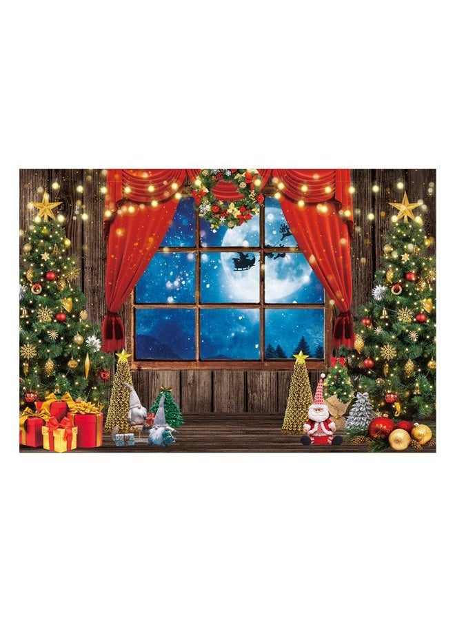Funnytree Winter Christmas Photography Backdrop Xmas Rustic Wooden Window Full Moon Night Background Baby Kids Party Decorations Portrait Cake Table Banner Photo Studio Props 7x5ft - Image 1