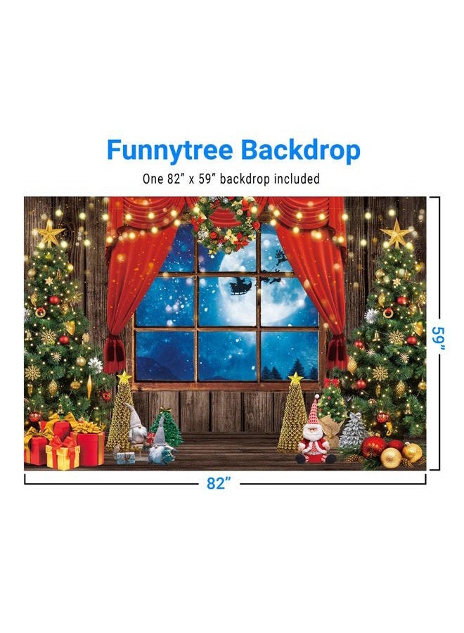 Funnytree Winter Christmas Photography Backdrop Xmas Rustic Wooden Window Full Moon Night Background Baby Kids Party Decorations Portrait Cake Table Banner Photo Studio Props 7x5ft - Image 4