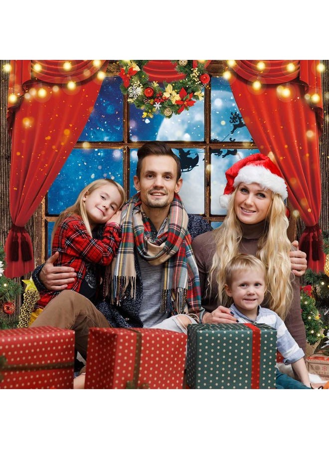 Funnytree Winter Christmas Photography Backdrop Xmas Rustic Wooden Window Full Moon Night Background Baby Kids Party Decorations Portrait Cake Table Banner Photo Studio Props 7x5ft - Image 2