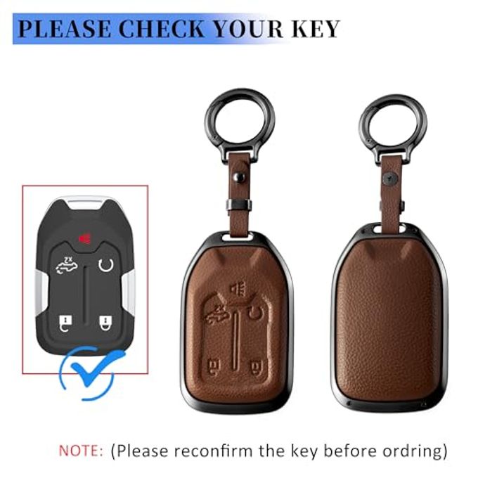 Qunzes For Gmc Key Fob Cover With Keychain Compatible With Gmc Acadia Sierra Terrain Yukon Silverado Suburban Tahoe (Brown) - Image 2